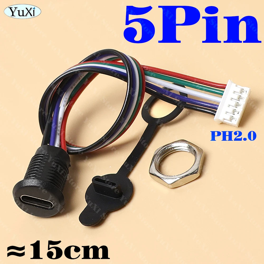 1–20pcs USB-C Type-C Waterproof Connector With Nut Locking Panel Mounting TPC Fast Charging Port Jack Socket 2/4/5/6 Pin PH 2.0