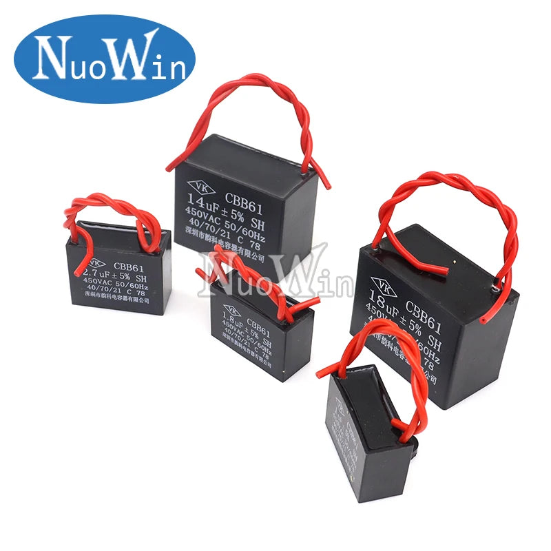 CBB61 450V 1UF 1.2UF 1.5UF 2UF 2.5UF 3UF 3.5UF 4UF 4.5UF 5UF 8UF 10UF 18UF 20UF 25UF Terminal Ceiling AC Fan starting capacitor