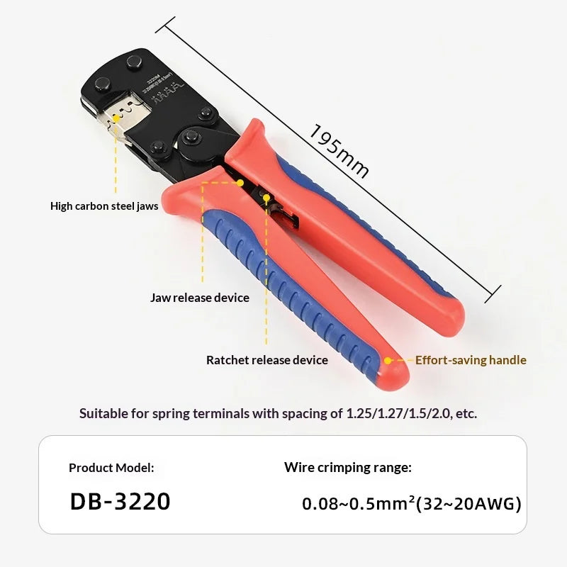 Micro Connector Crimping Tool For XH2.54/PH2.0/ZH1.5 D-Sub,Open Barrel Suits Molex,JST Pliers 0.03-0.5mm²/32-20AWG