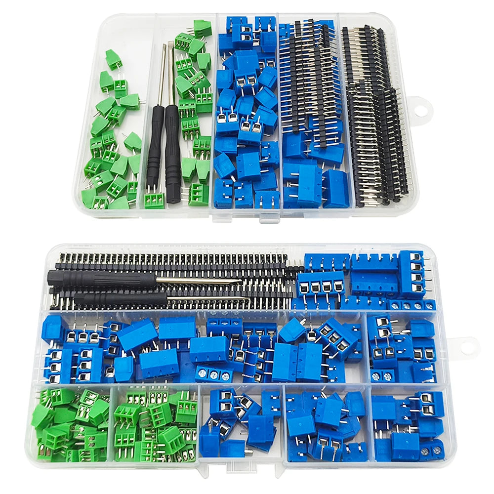 1Box KF128 KF301 PCB Screw Terminal Block Connector Kit 2.54mm 5mm Pitch 2Pin 3Pin 4Pin with Pin Header Screwdriver