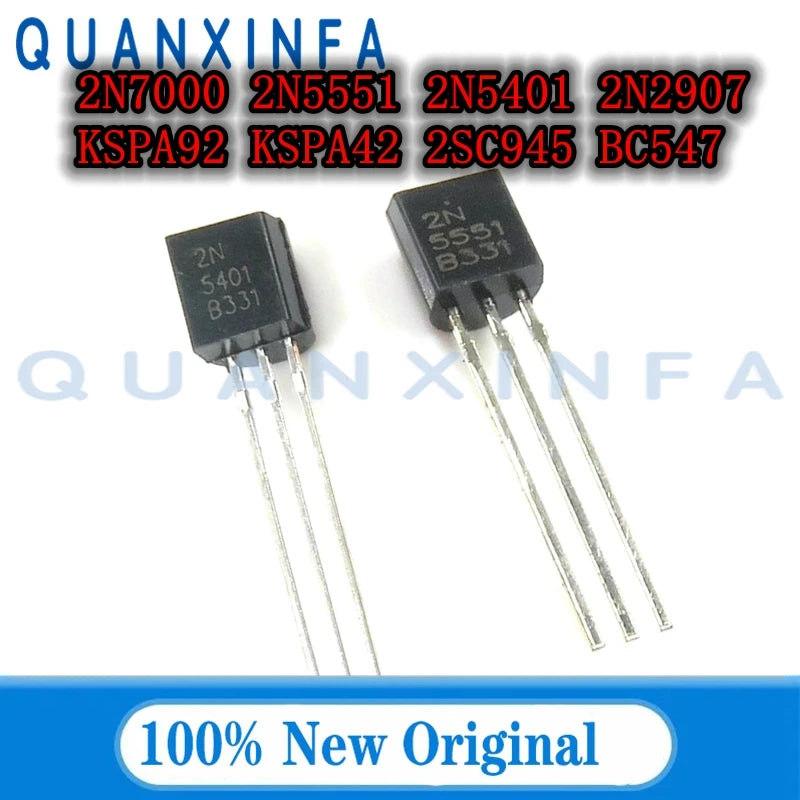 50-100PCS 2N5551 2N5401 2N2907 KSPA92 KSPA42 A92 A42 2SC945 C945 BC547 2N7000 TO92 NPN/PNP Transistors