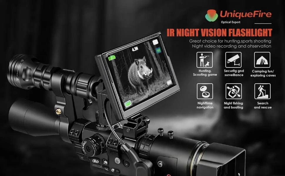 UniqueFire 1903 IR940nm IR850nm LED Infrared Flashlight 3 Modes Adjustable Zoomable Torch for Coyote Hog Predator Hunting