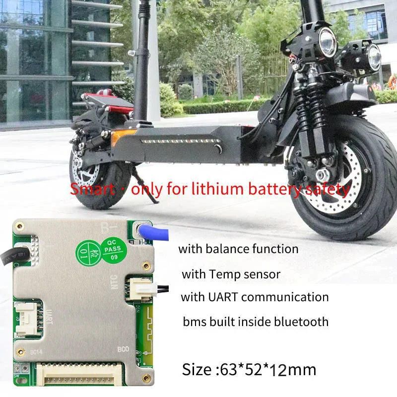 Small Type 3.2V LiFePO4 3.7V Li-ion 20A 30A 40A 50A Electric Bike Smart BMS 7S-14S 24V 36V 48V with UART BT