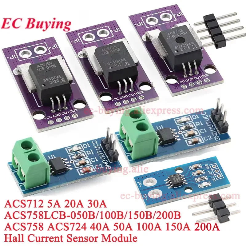 10Pcs/1pc ACS712 ACS758 Hall Current Sensor Module Detector 5A 20A 30A 50A 100A 150A 200A Range Detection Board For Arduino DIY