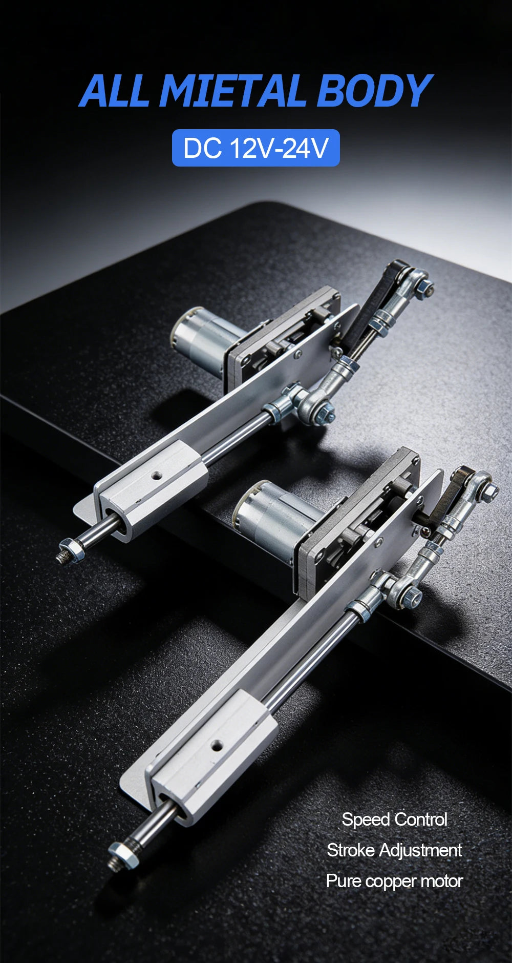 DC Reciprocating Linear Actuator All‑Metal Body Adjustable Stroke Pure Copper Motor DIY Reciprocating Motion Drive Mechanism