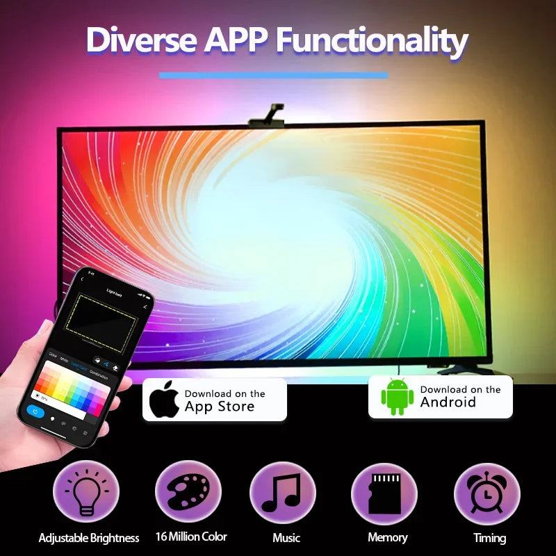 Smart LED TV Backlight Strip with AR Color Sensor App Controller with Music Sync RGB Ambient Light for 55 to 85 Inch Screen