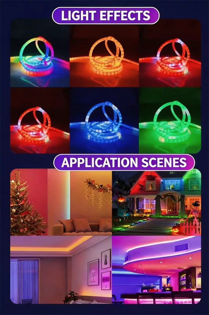 360 Glow Round RGB Neon LED Woven Strip Light 24key Bluetooth APP Remote Control 5V USB WS2812B Music Sync Waterproof Rope Decor