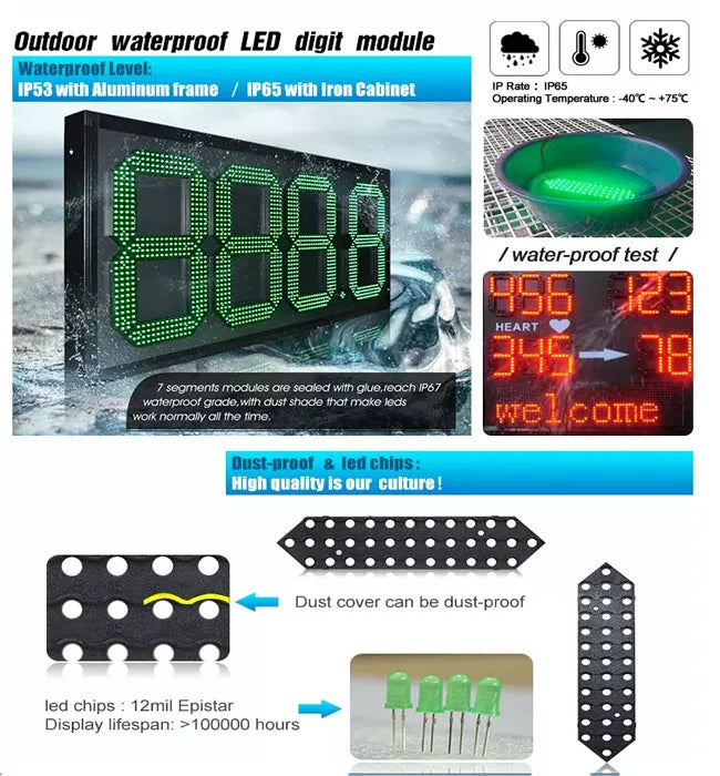 4pcs/lot 10 inch Small Size 7 Segment LED Display For Price/Time/Temperature/Score Sign Outdoor Waterproof Digital module