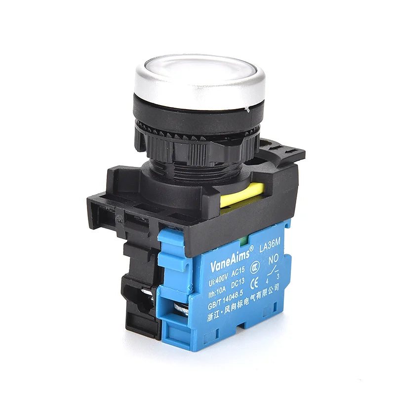 22mm LA36M Momentary Push Button Switch with LED Light 12v 24v 220v Latching Illuminated Push Button Switches On Off VaneAims
