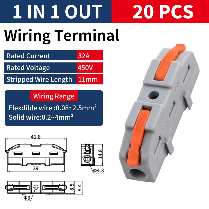 10/20/50pcs Universal Lever Wire Connector Electrical Compact Splicing 1 to 1 Inline Assemblable Terminals Quick Connection