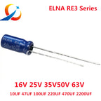 10PCS ELNA RE3 Series HiFi Audio Capacitor 16V 25V 35V  50V 0.1UF 10uF 22uF 47uF 100uF 220uF 470uF 1000uF  2200UF Original