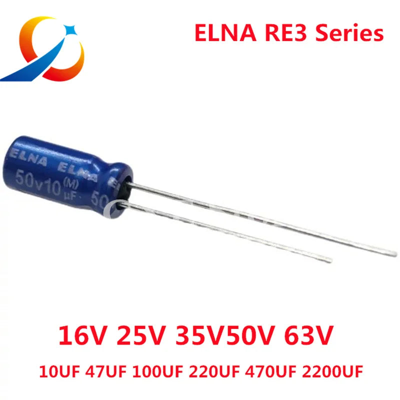 10PCS ELNA RE3 Series HiFi Audio Capacitor 16V 25V 35V  50V 0.1UF 10uF 22uF 47uF 100uF 220uF 470uF 1000uF  2200UF Original