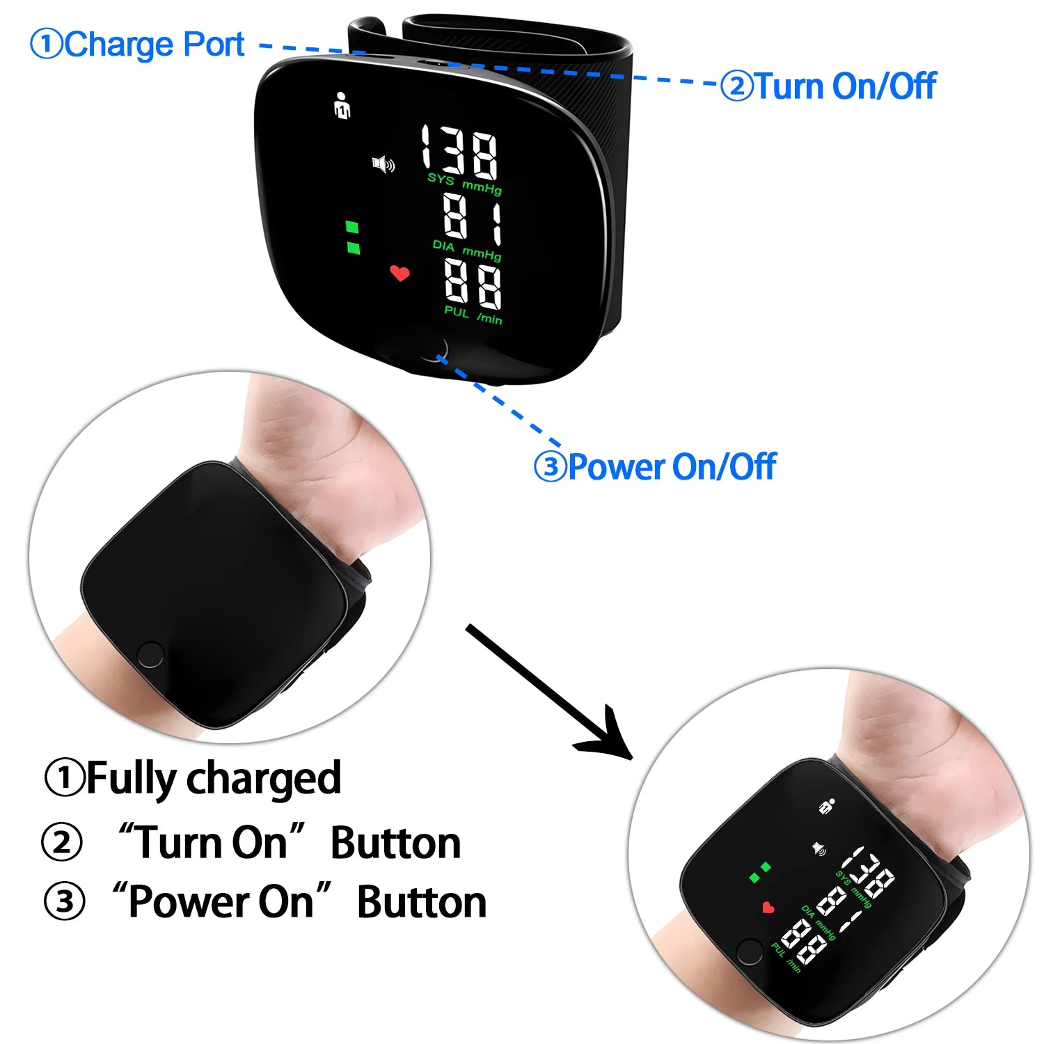 Digital Blood Pressure Monitor Wrist Tensiometer Electronic Sphygmomanometer Tonometer Or LCD Forehead Digital Thermometer