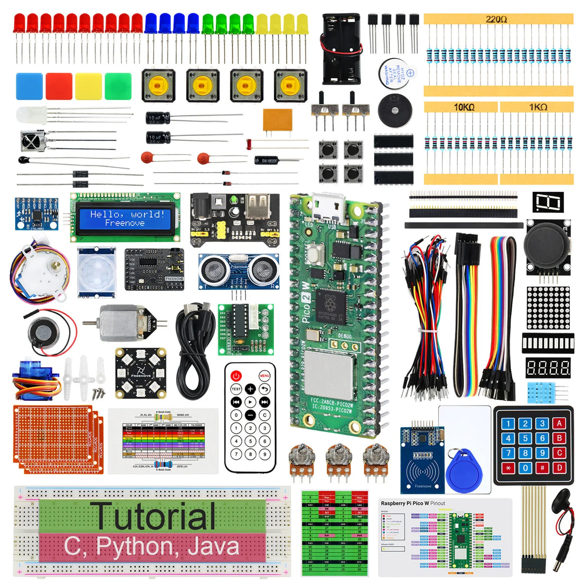 Freenove Ultimate Starter Kit for Raspberry Pi Pico 1 2 W 2W, Python C Java Code, 767-Page Tutorial, 119 Projects, 220 Items
