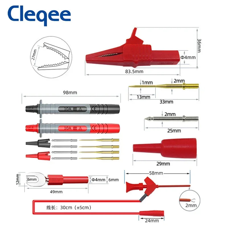 Cleqee P1600 series High Quality Multimeter Test Lead Kit BNC-Test Cable Test Probe IC Test Hook Automotive Repair Tool Set