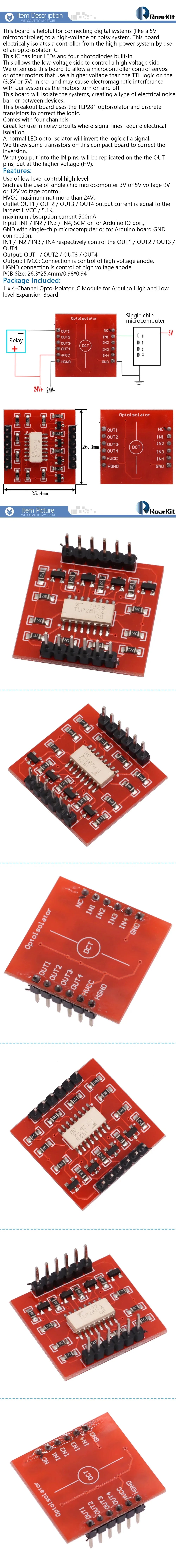 5/10PCS TLP281 4-Channel Opto-isolator IC Module For Arduino Expansion Board High And Low Level Optocoupler Isolation 4 Channel