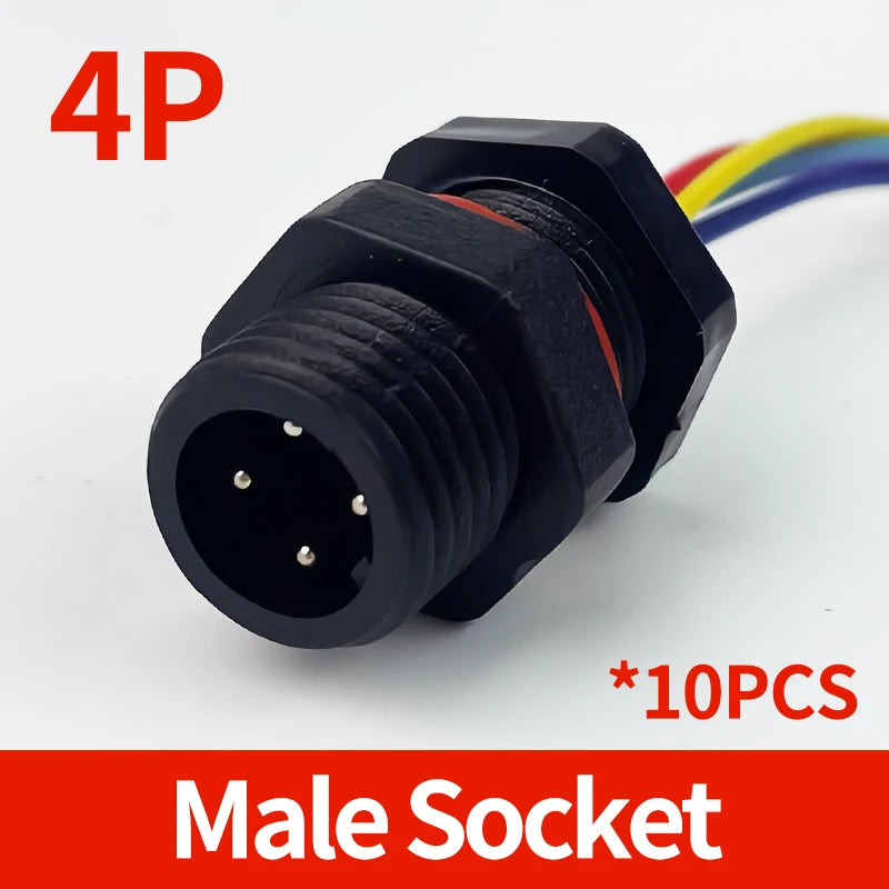 10PCS M12 IP65 Waterproof Aviation Connector Pre-wired Male Female Cable Plug 2P 3P 4P 5Pin Panel Mount Electrical Socket