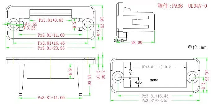 1sets 3.81mm Terminal Block Through-wall Welding-free Plug-in Type 2P/3P/4P/5P/6P/8P/10P/12P/16P 3.81mm with Flange Fixed Panel