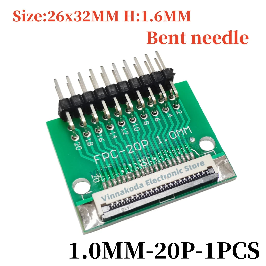 FFC/FPC Adapter Board with Soldered 1.0MM Flip Cover Lower Connector Straight or Bent Pins Available, 4/6/8/10/12/14/16/20/30P