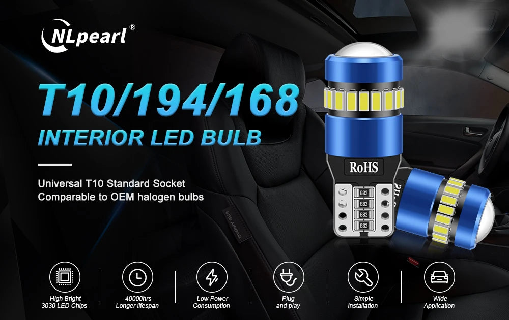 2PCS T10 W5W LED CANBUS No Error 750Lm Super Bright Car Side Interior Lights 194 168 3030 SMD Auto Bulb White Amber Red 12V