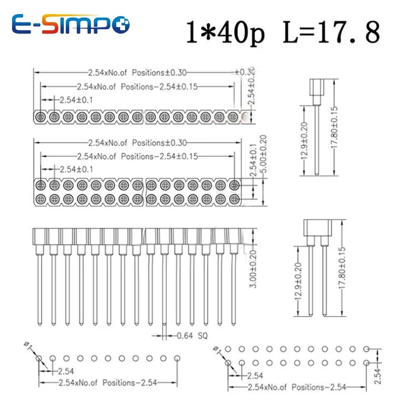 5pcs 1X40P Round Female IC Crystal Socket Breakable Tin Plated L7.43  L9.7  L11.75  L17.8 for Pin Dim0.45-0.6mm with Plastic