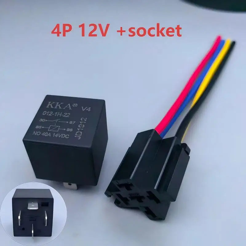 Automotive Relay 12V 24V 4PIN 5Pin 40A Car Relay with Black Red Copper Terminal Auto Relay Socket SPDT Harness Cable