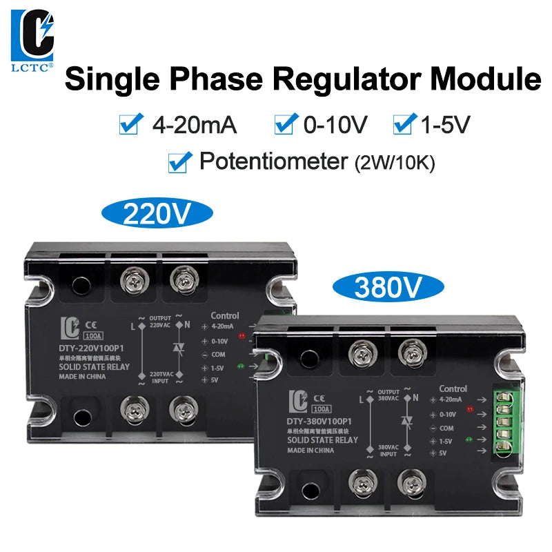 LCTC Voltage Regulator Relay 220V 380V Voltage Stabilizer Module Power Barrier Controller Enhanced Single Phase AC 10A-200A DTY