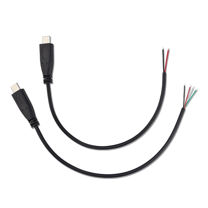 DIY Repair Welding Cable 2 Wire 4 Wires Type C USB 2.0 Elbow Head Male Female Jack 4pin/2pin Type-C Male Extension Cable 0.25M