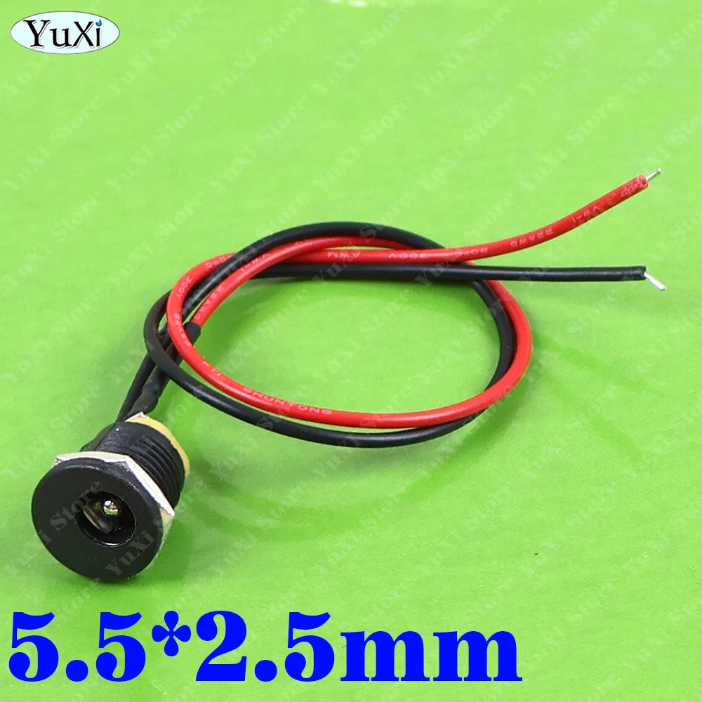 2-20pcs 5.5 X 2.1mm 5.5*2.5mm DC Power Jack Socket Female Panel Mount Connector Port With Cable Cord