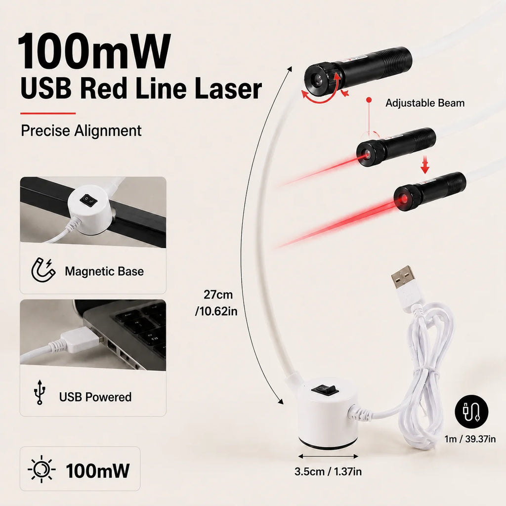 DC5V USB Laser Positioning Light Flexible Gooseneck Magnetic Base Red Line Cross For Sewing Cutting Quilting Machine Accessories