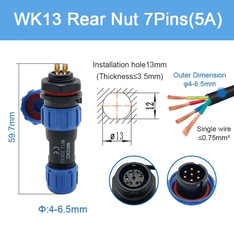 SP13 Waterproof Connector Solder-type IP68 Aviation Plug Socket Set Back Nut Docking Electric Panel Install 2/3/4/5/6/7/9 Pin