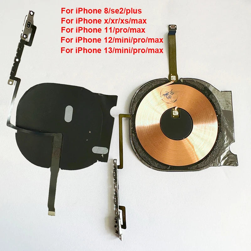 Replacement Wireless Charging Coil NFC Antenna & Volume Flex Cable Compatible with iPhone 8/8P/X/XS/XR/11/12 Mini/Pro Max/SE2
