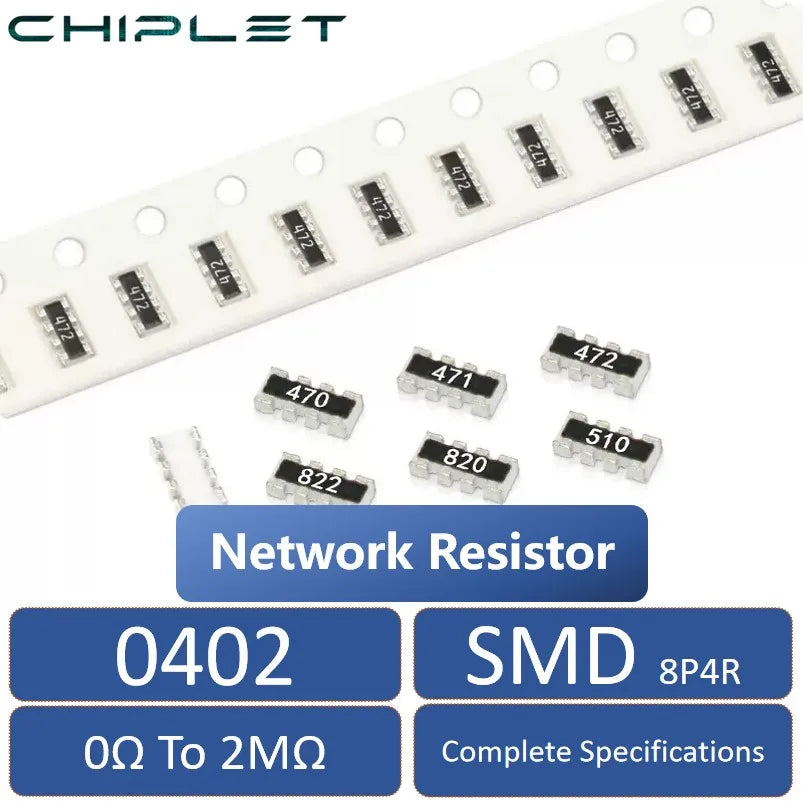 ROW Resistor 0402x4 SMD Network Resistance 0402 8P4R 0Ω To 2MΩ 51Ω 100Ω 330Ω 2KΩ 10KΩ 220KΩ 15Ω 36Ω 68Ω 200Ω 680Ω 5.1KΩ 47KΩ 1MΩ