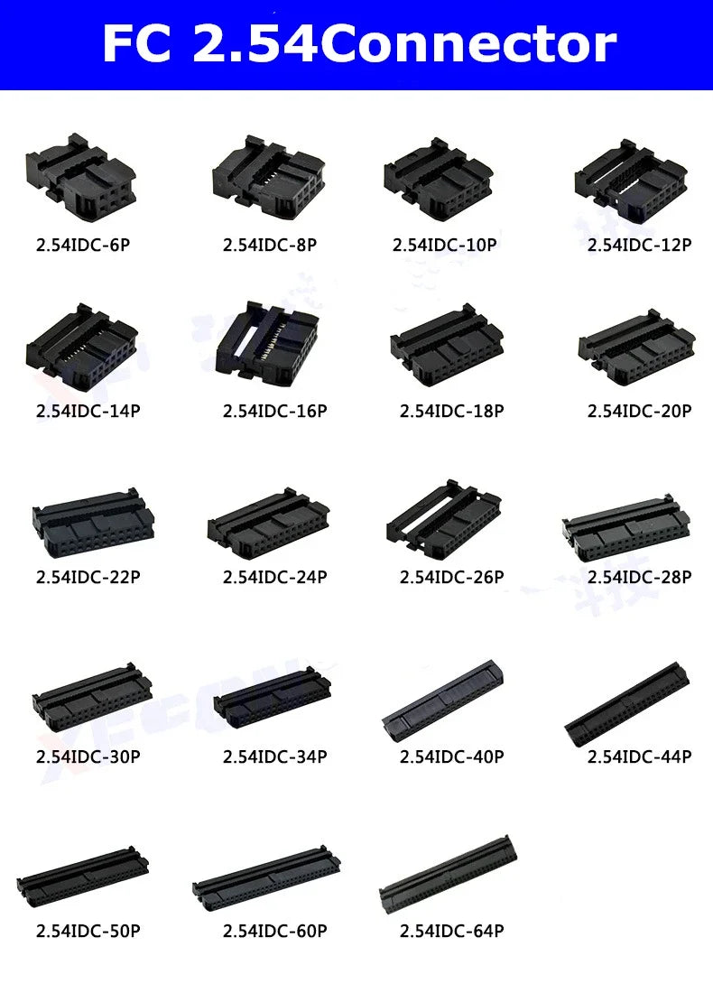 10PCS FC-6/8/10/12/14/16/18/20/30/40/50/64 PIN Female Header IDC Socket Connector 2.54MM Pitch FOR 1.27MM Ribbon Cable Connector