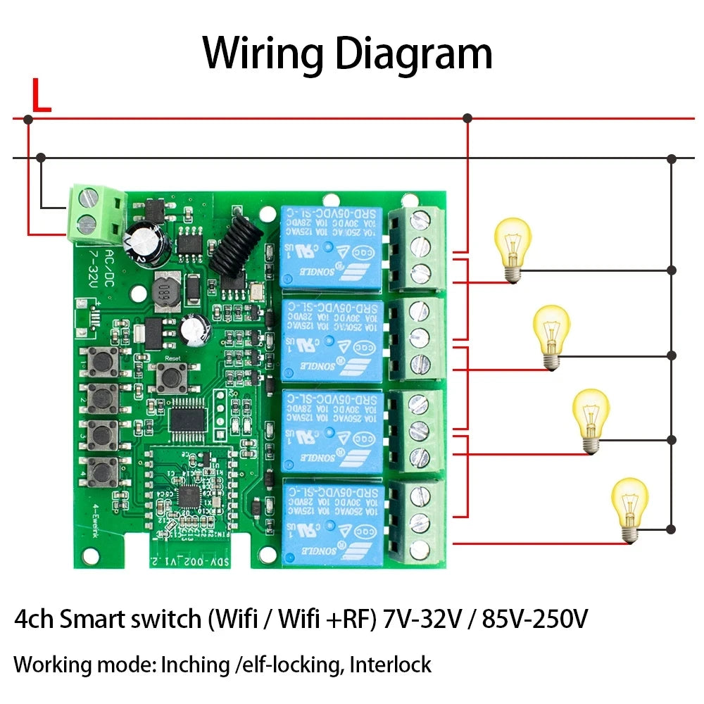 1/2/4CH EWeLink WIFI Smart Switch 7-32V 85-250V 220V Wireless Remote Control Relay Module For Garage Door Access Alexa Google
