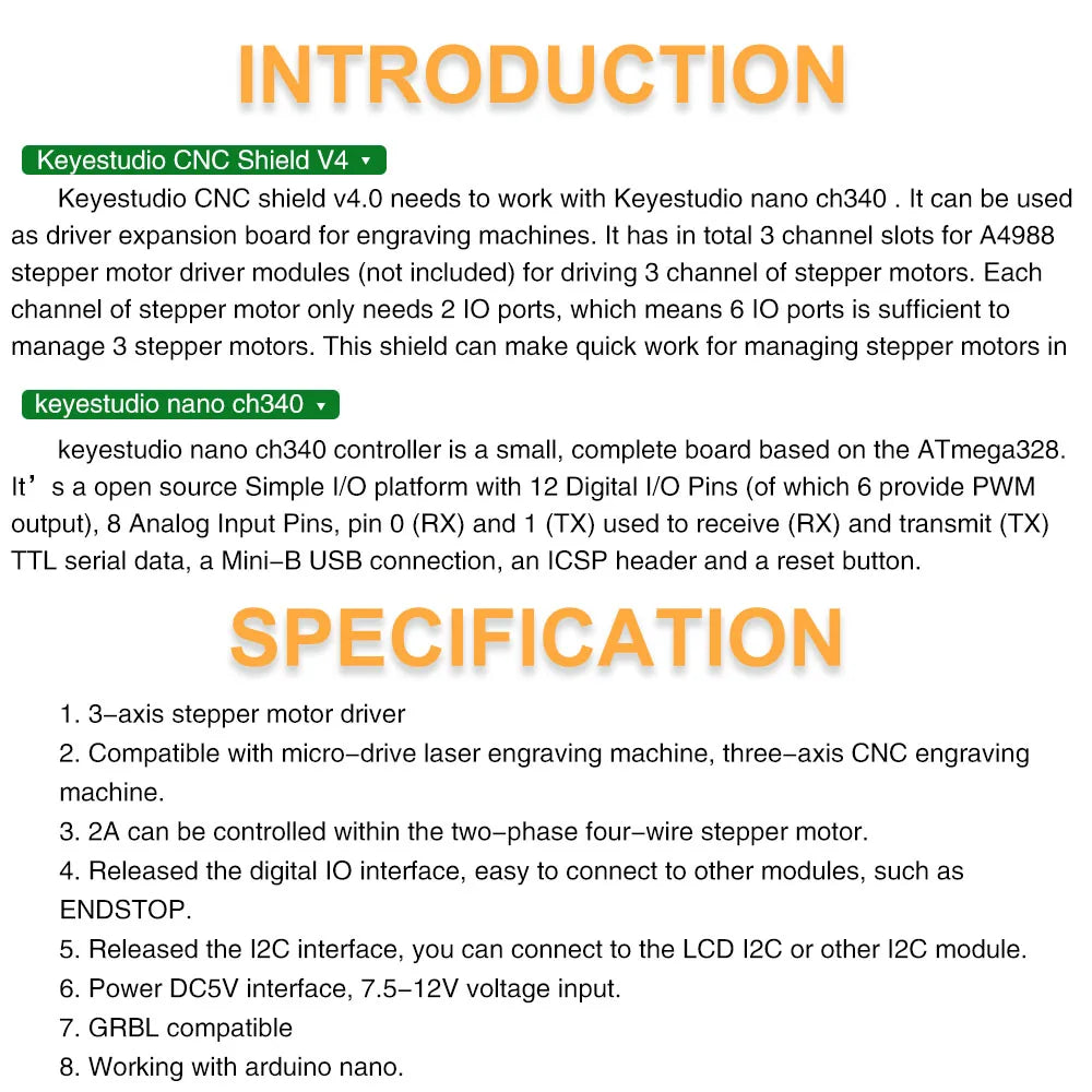 Keyestudio CNC Shield V2/V3/V4 Engraving Machine Kit For Arduino With UNO R3 Or Nano Board A4988/DRV8825 Driver Compatible GRBL