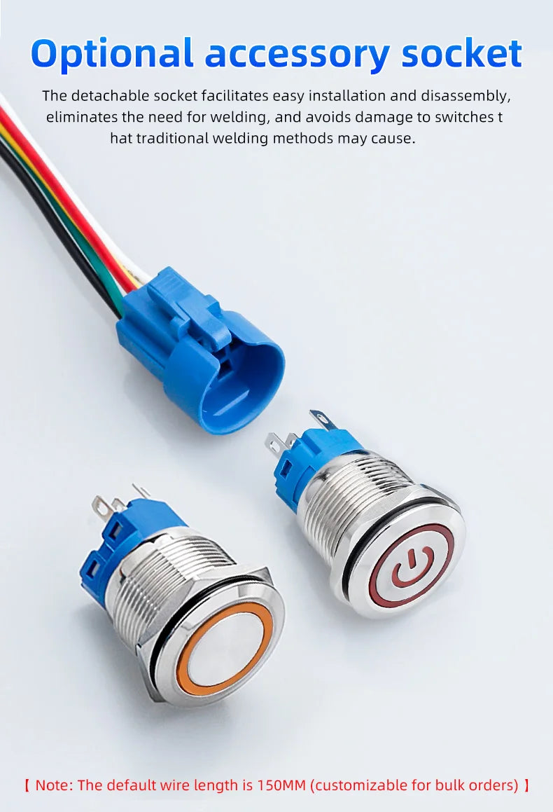 Metal Switch Button Push With Wire Waterproof on off 12mm 16mm 19mm 22mm Momentary/Latching Led Light Start Stop 5V 12V 24V 220V