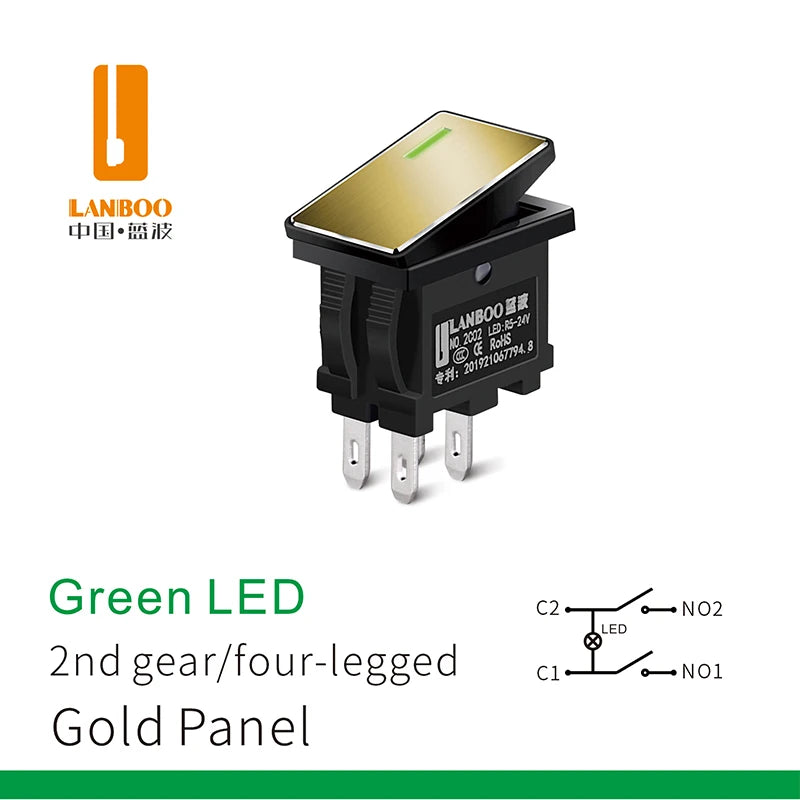 LANBOO 14mm*9mm Series 7Amp High Current Rocker Switch ON-OFF-ON 2/3Position 4/6Pin KCD1  With Red/Green Light  12V24V220V