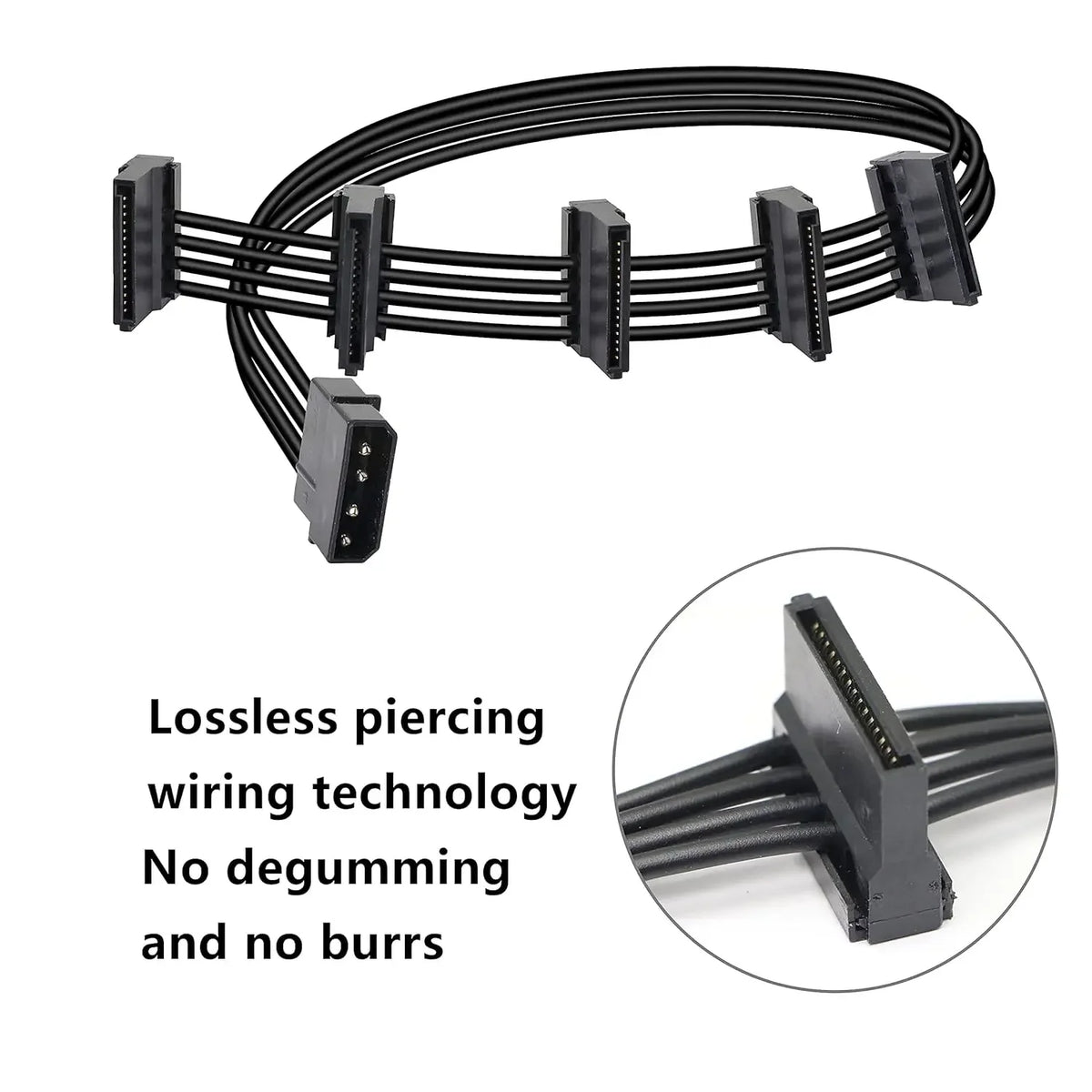 High Quality 1 Pcs Practical Durable PC Server 4 Pins IDE Molex 1 to 5 SATA Power Cable Adapter Splitter Cables 18AWG Black 40cm