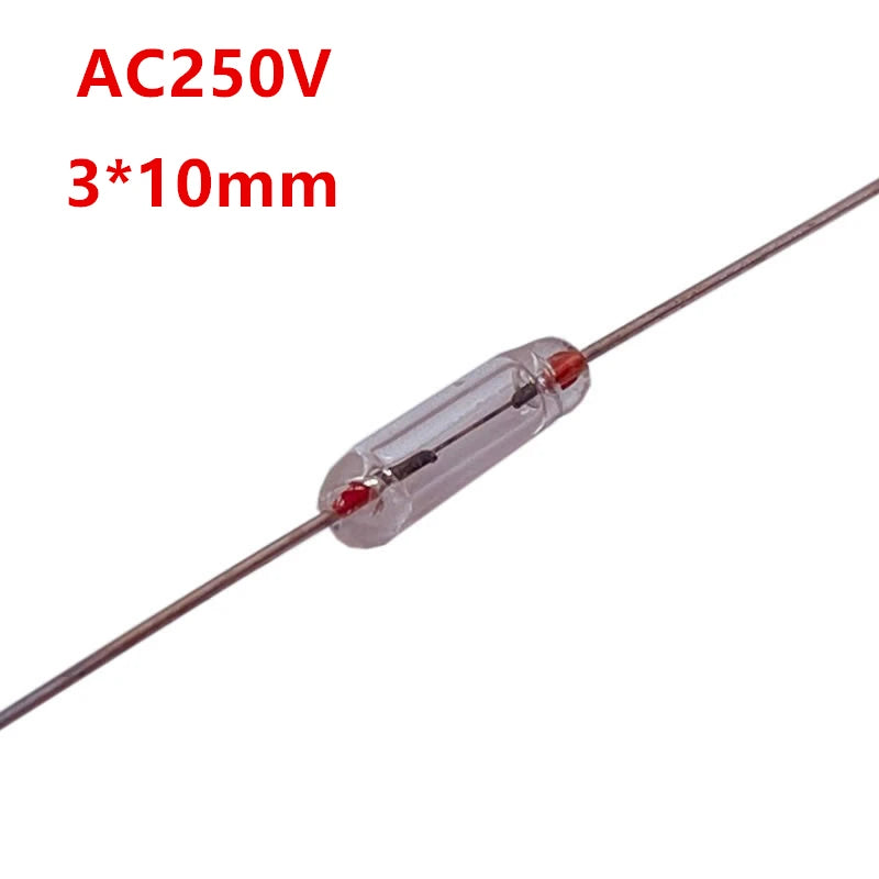 10 PCS In-Line Glass Tube One-Time Fuse 0.1A 0.2A 0.25A 0.315A 0.5A 250V Household Appliance Power Fuse with Pin Ceramic Fuse