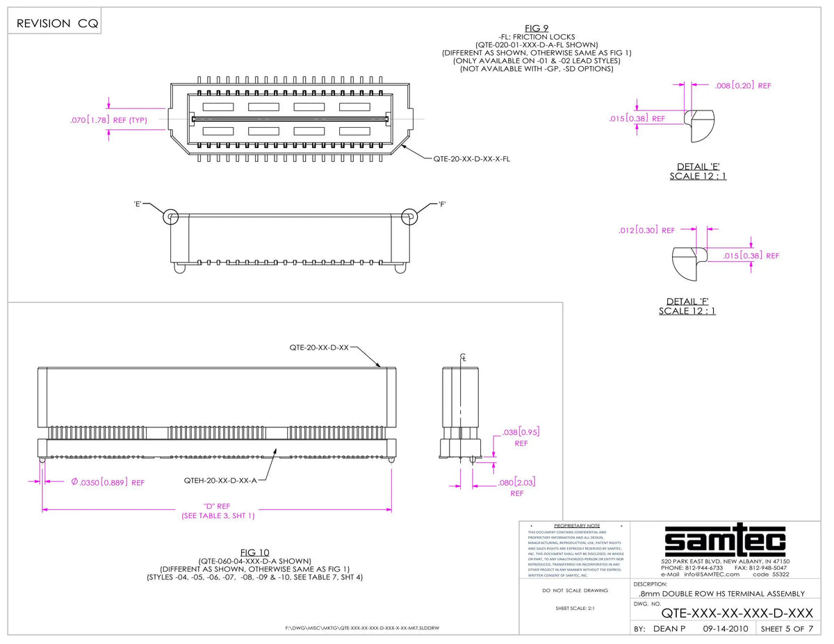 Samtec QTE-020-01-C-D-A 40 Position 0.8mm Pitch Dual Row Board to Board Connector Header SMD Gold
