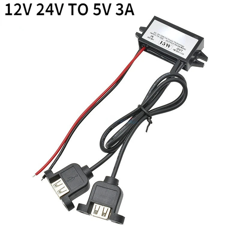 12V to 5V 3A DC-DC Step Down Module Power Converter Wire/Dual Ear USB Type C/Adapter USB-A Female/dual USB/ Connector Waterproof