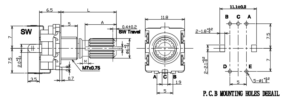 5PCS/LOT 20 Position 360 Degree Rotary Encoder EC11 w Push Button 5Pin Handle Long 15/20MM With A Built In Push Button Switch