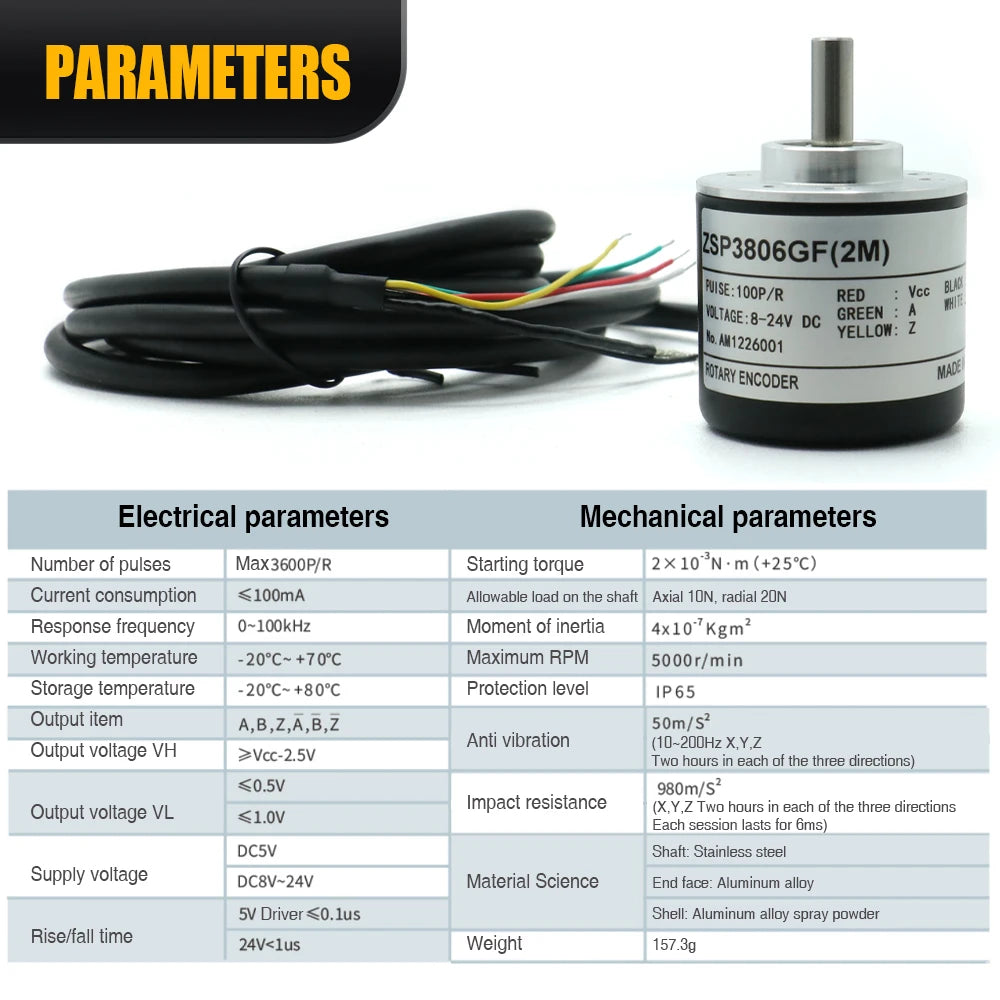 Photoelectric Incremental Rotary Encoder ZSP3806 2‑Phases Shaft 6mm Industrial Automation Equipment Encoder