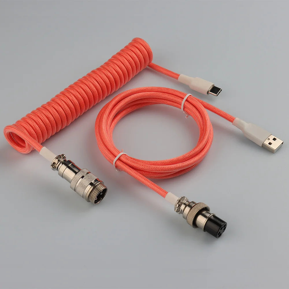 LANO 8 Colors Metal Aviator Connector GX16 USB to Tpye C Keyboard Spiral Cable PC Desk Accessories Connector For Pc Accessorie
