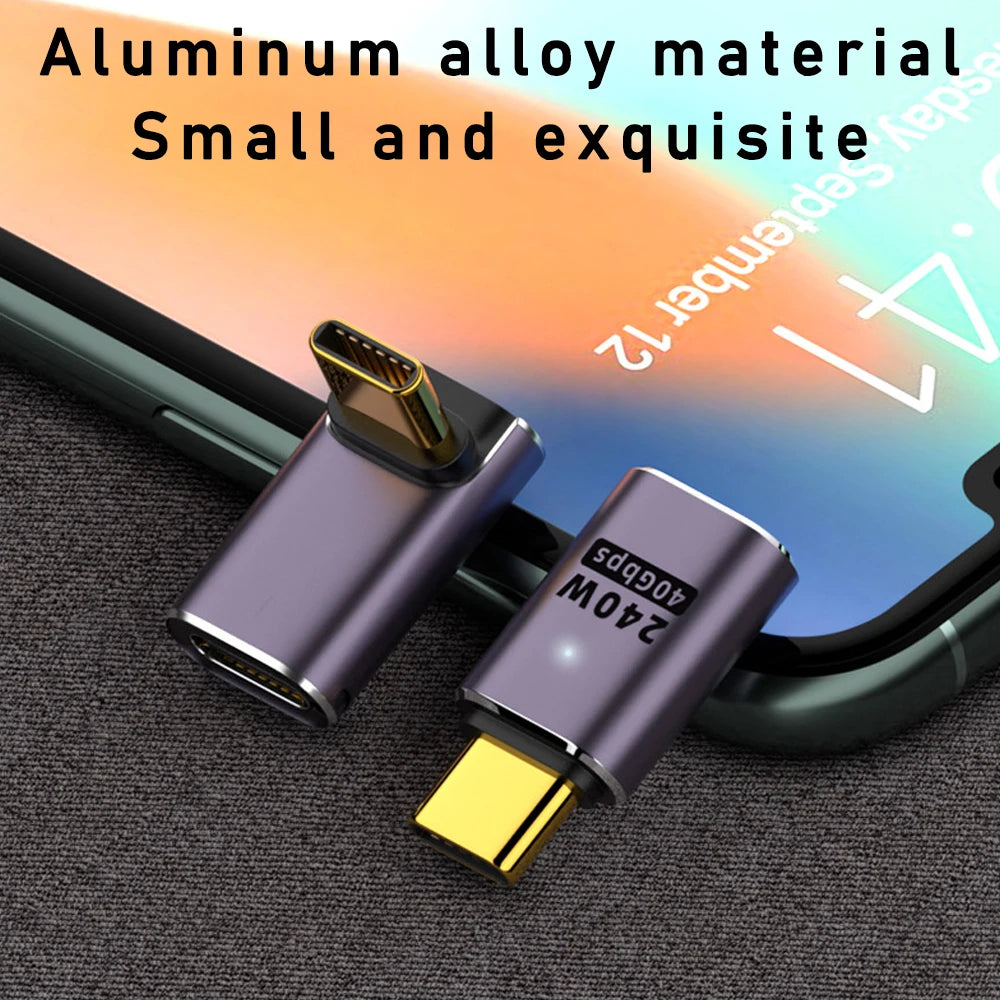 5A Type-C OTG Adapter 240W Fast Charging Data Converter USB4.0 40Gbps Support 8K 60Hz USB C 90/180 Degree Elbow Adapter