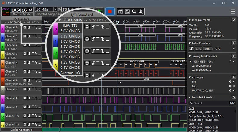 Kingst LA5016 USB Logic Analyzer 500M max sample rate,16Channels,10B samples, MCU,ARM,FPGA debug tool, English software
