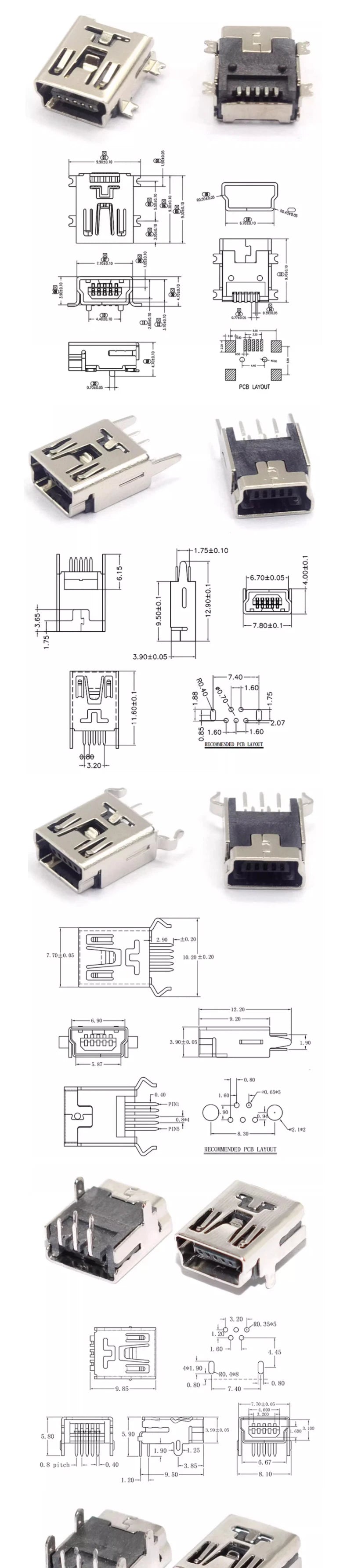 10PCS Mini USB SMT SMD DIP 5 Pin Female Mini Type B Socket Connector Plug Straight DIP Jack Tail Connector Plug-in MINI USB
