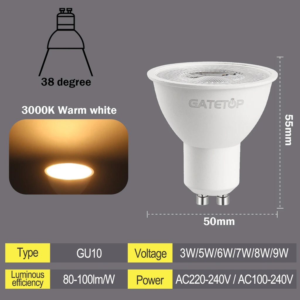10pcs LED Spotlight GU10 Bulb 5W 6W 7W 8W 9W GU10 AC 220V 100V Replace 30W 40W 50W Halogen Lamp for Home Lighting Derection