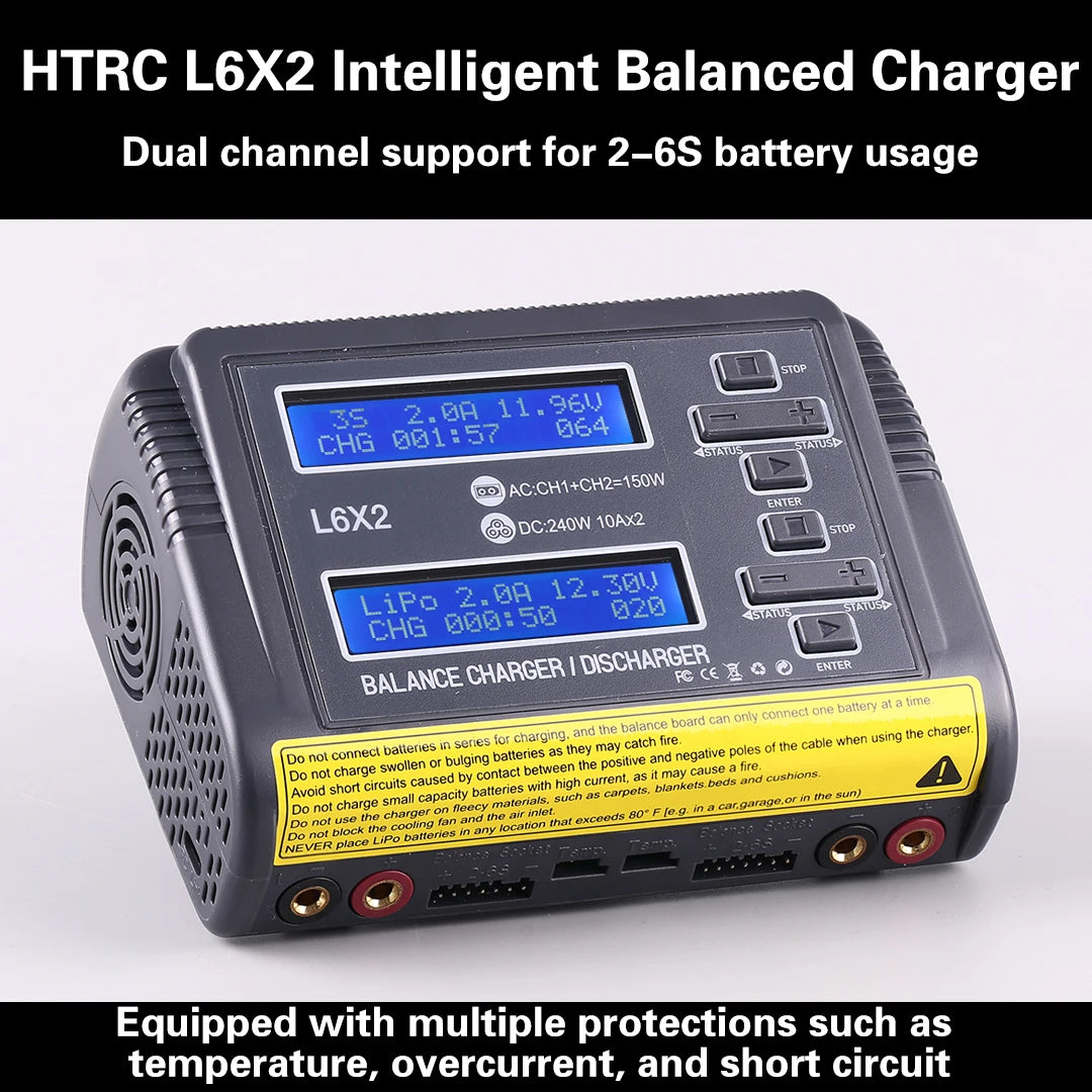 HTRC L6X2Lipo Intelligent Balanced Charger for RC Model Aircraft Dual Channel 2-6S Remote Control LiPo Battery Charger